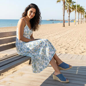 Paseart Spain Blue Suede Espadrille Wedge Sandals | Handmade | Size 39 (US 8)